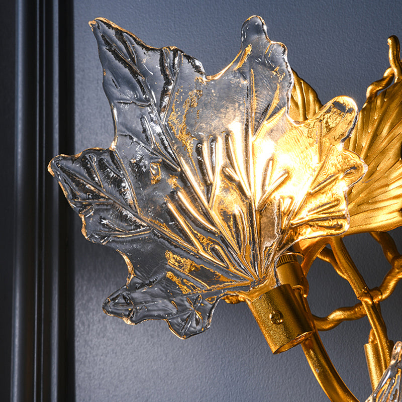 Maple Leaves Glass Three Step Dimming Artistic Luxury Postmodern Wall Lamp