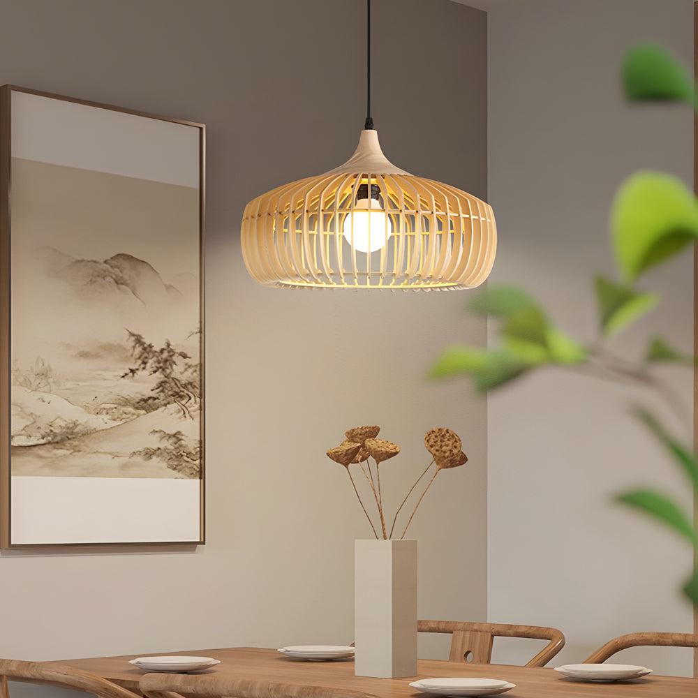 Japanese Wood Cage 1-Light Pendant Light