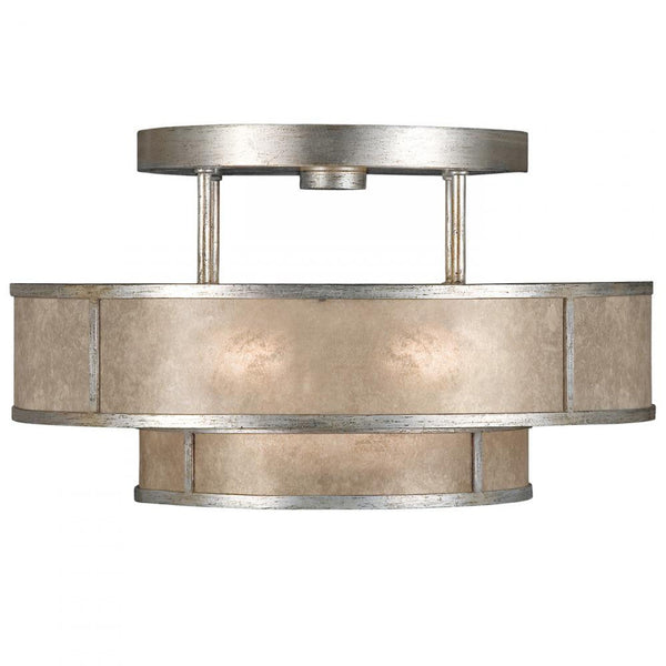 Semi-Flush Mount, Round, 3-Light, Muted Silver Leaf, Translucent Mica Shade, 24"W (600940-2ST 9DDH)