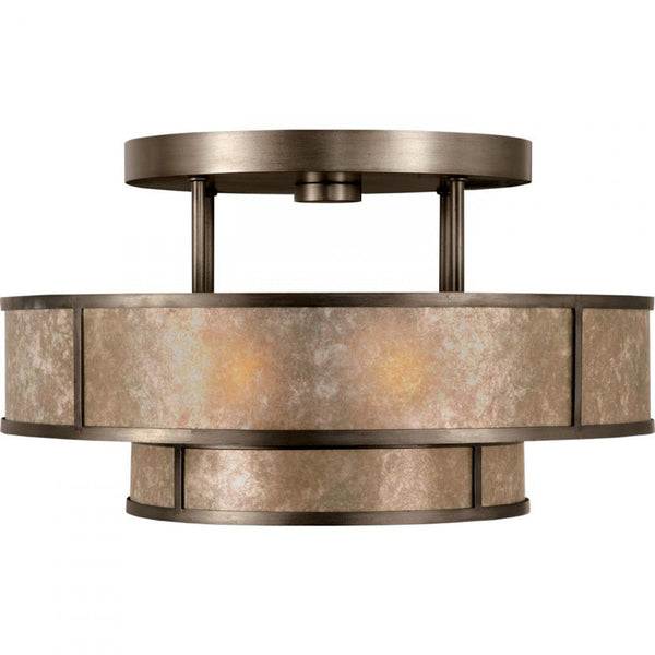 Semi-Flush Mount, Round, 3-Light, Brown Patinated Bronze, Translucent Mica Shade, 24"W (600940ST 6DNL)