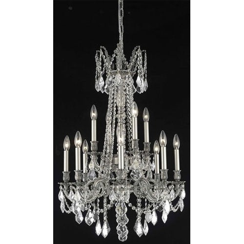 Pewter Twelve-Light Chandelier with Clear Royal Cut Crystals