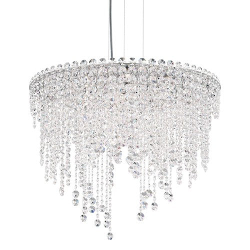 Stainless Steel Six-Light Round Short Pendant with Clear Heritage Crystal