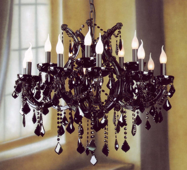 15 Lights Maria Theresa crystal chandelier dressed with black crystals in black finish