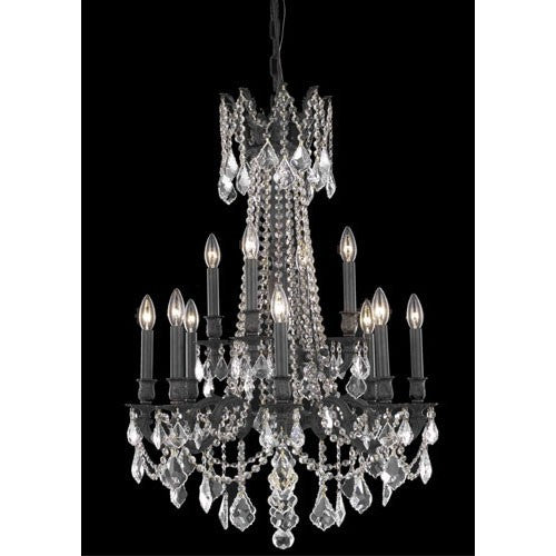 Dark Bronze Twelve-Light Chandelier with Clear Royal Cut Crystals