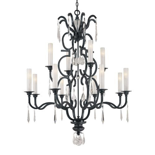 Castellina Aged Iron Twelve-Light Two-Tier Chandelier