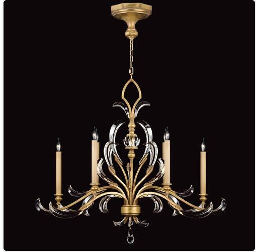 Six-Light Chandelier in Muted Gold Leaf Finish