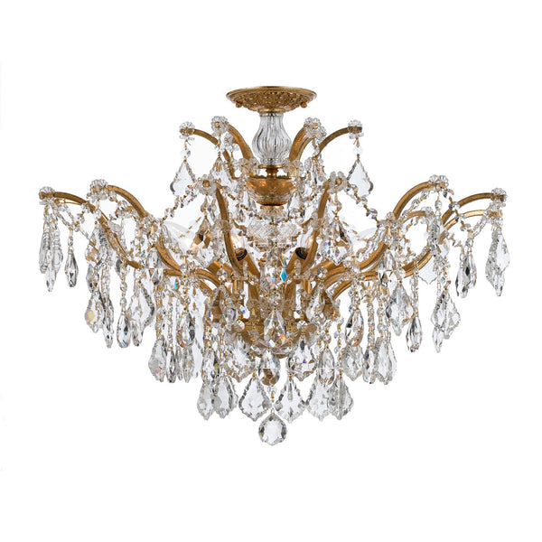 Group Filmore Antique Gold 27-Inch Six Light Semi Flush Mount with Clear Crystal