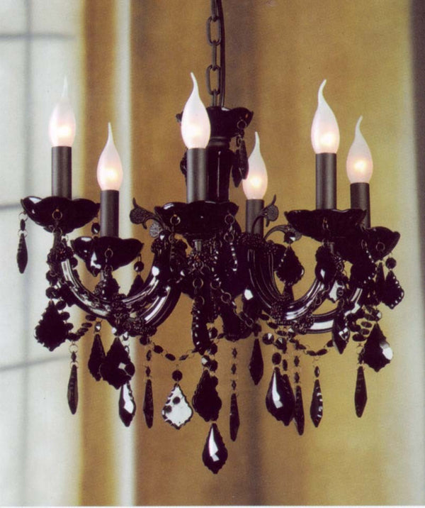 6 Lights  Traditional crystal chandelier dressed with black crystals in black finish