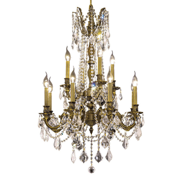 Bronze Twelve-Light 24-Inch Chandelier with Royal Cut Clear Crystal