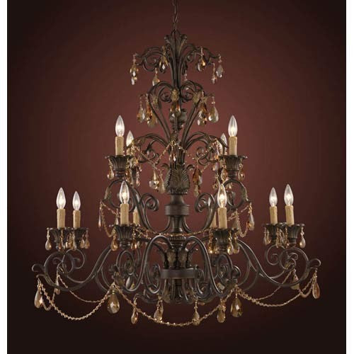 Trump Home Rochelle Twelve-Light Weathered Mahogany Ironwork Chandelier