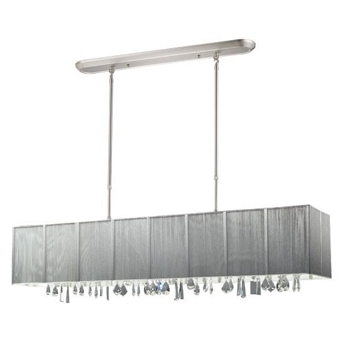 Brushed Nickel Five-Light 48-Inch Island Light with Silver Shade and Crystals