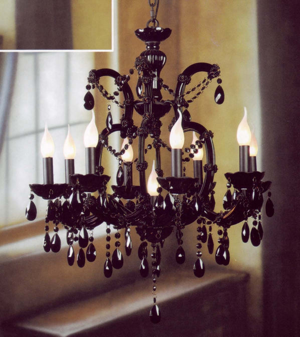 9 Lights Maria Theresa crystal chandelier dressed with black crystals in black finish