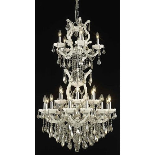 White Twenty-Five Light Chandelier with Golden Teak/Smoky Royal Cut Crystals