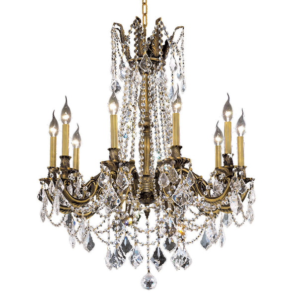 Bronze Ten-Light 28-Inch Chandelier with Royal Cut Clear Crystal