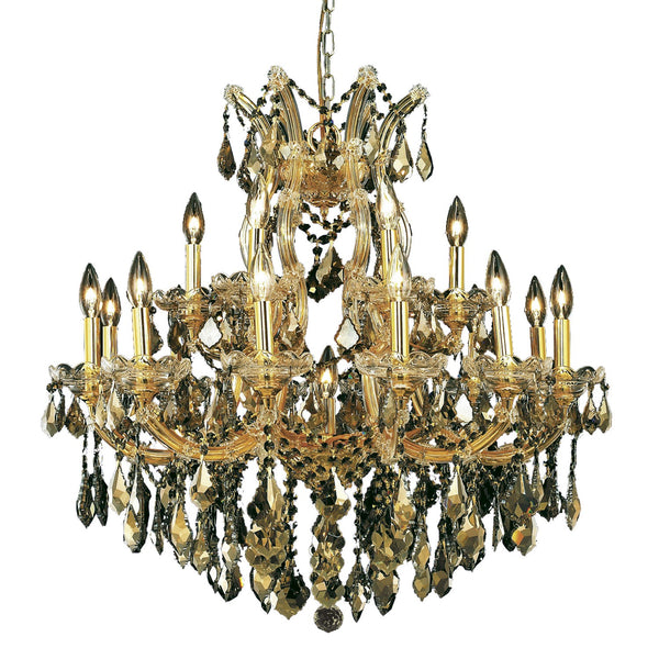 Maria Theresa Gold Nineteen-Light 30-Inch Chandelier with Royal Cut Golden Teak Smoky Crystal