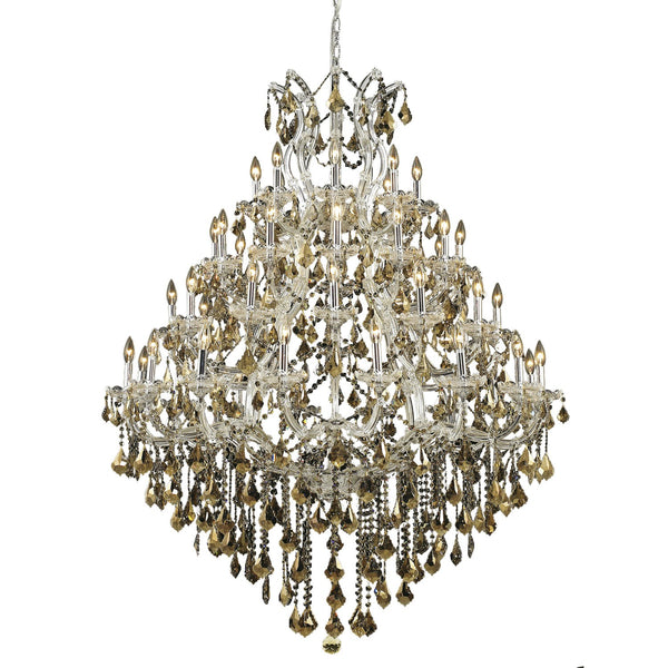 Maria Theresa Chrome Forty-Nine Light 46-Inch Chandelier with Royal Cut Golden Teak Smoky Crystal