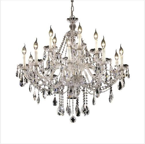 Chrome Fifteen-Light 35-Inch Chandelier with Royal Cut Clear Crystal