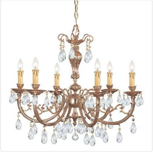 Brass Six-Light Chandelier with Swarovski Spectra Crystal