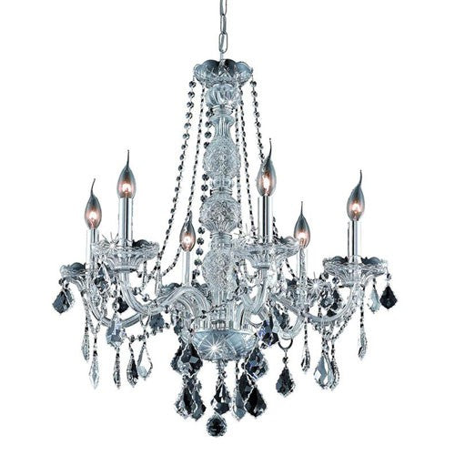 Chrome Six-Light Chandelier with Clear Royal Cut Crystals