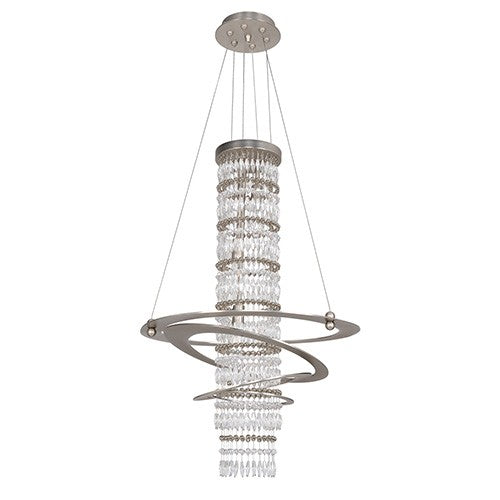 Brushed Nickel Three-Light Round Pendant with Firenze Clear Crystal