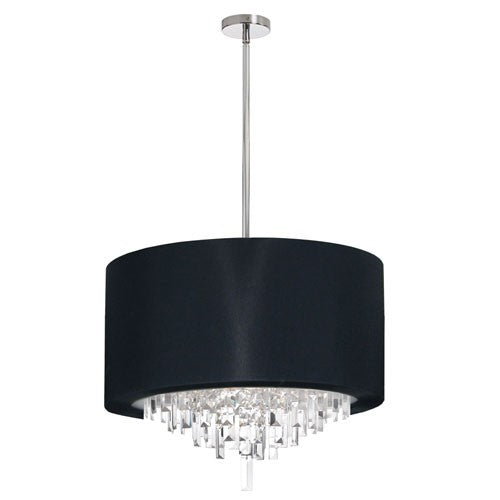 Six Light Crystal Pendant with Black Lycra Drum Shade