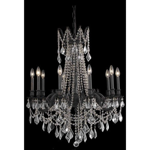 Dark Bronze Ten-Light Chandelier with Clear Royal Cut Crystals