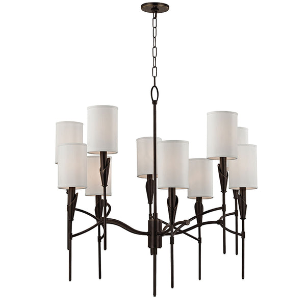 Ten-Light Chandelier with White Faux Silk Shade