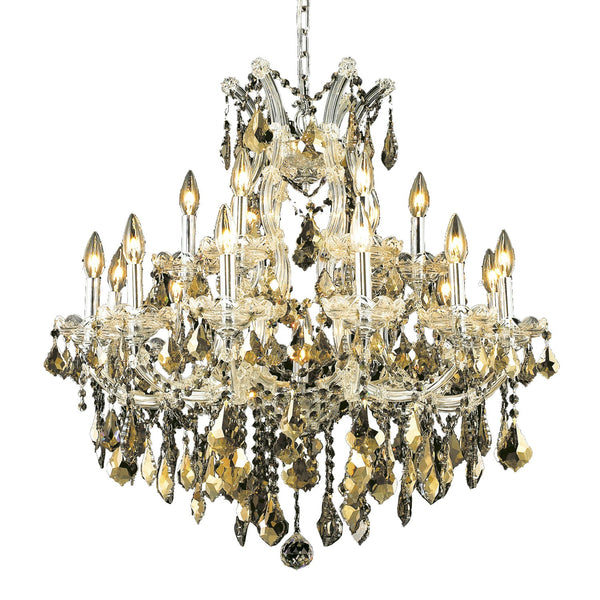 Maria Theresa Chrome Nineteen-Light 30-Inch Chandelier with Royal Cut Golden Teak Smoky Crystal