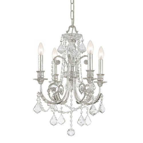 Olde Silver Four-Light Chandelier with Hand Polished Crystal