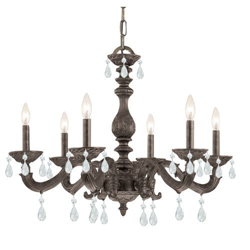 Bronze Six-Light Chandelier with Hand Polished Crystal