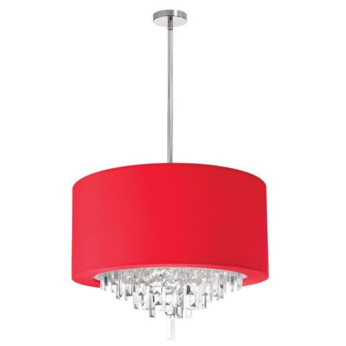 Six Light Crystal Pendant with Red Lycra Drum Shade