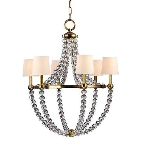 Aged Brass Six-Light Chandelier with Cream Shade