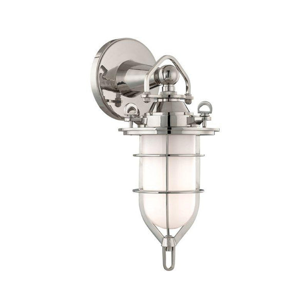 Bathroom Wall Sconce, 1-Light, Polished Nickel, Opal Glossy Shade, 15"H (6501-PN MCXN)