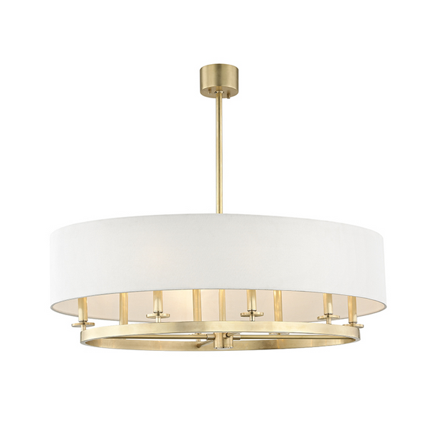 Linear Chandelier, 8-Light, Aged Brass, Off White Shade, 39.25"W (6539-AGB A2KU1)