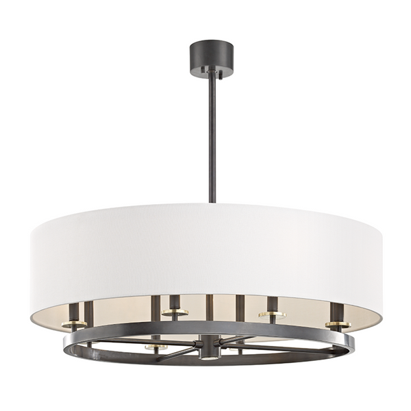 Linear Chandelier, 8-Light, Aged Old Bronze, Off White Shade, 39.25"W (6539-AOB A2KU2)