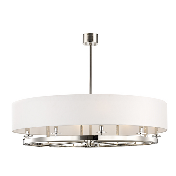 Chandelier, 10-Light, Polished Nickel, Off White Shade, 42"W (6542-PN A2KU6)