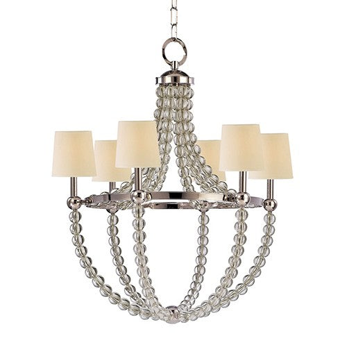 Nickel Six-Light Chandelier with Cream Shade