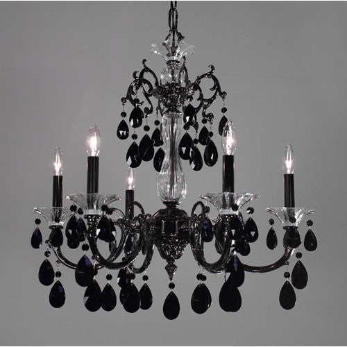 Via Lombardi Ebony Pearl Six-Light Chandelier with Black Crystal Accents