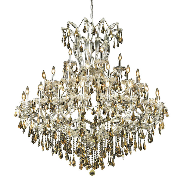 Maria Theresa Chrome Forty-One Light 52-Inch Chandelier with Royal Cut Golden Teak Smoky Crystal