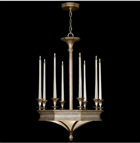 Eight-Light Chandelier in Gold with Toned Silver Leaf Finish