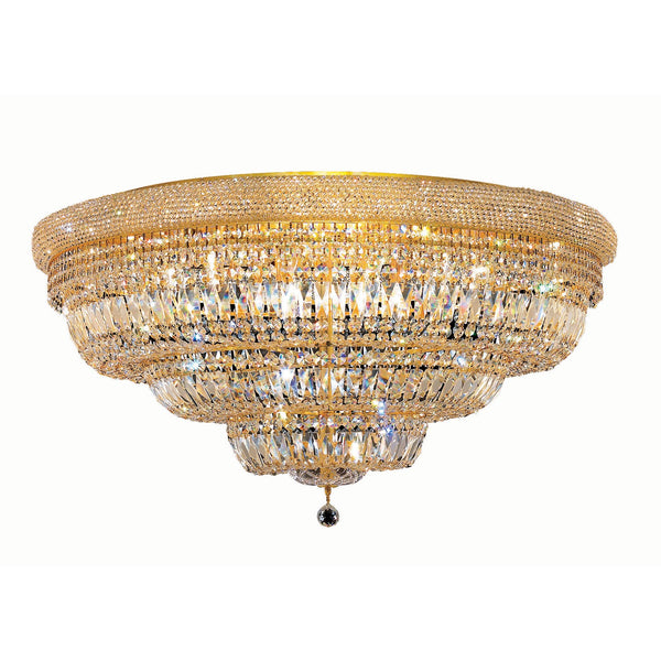 Primo Gold Thirty-Light 42-Inch Flush Mount with Royal Cut Clear Crystal and Crystal Drop