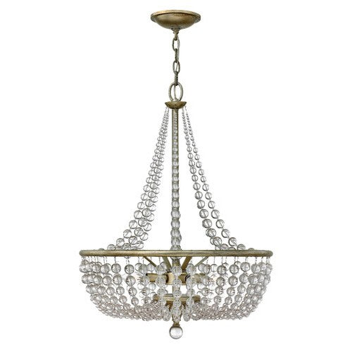 Silver Leaf Four Light Foyer Pendant with Glass Bead Strand