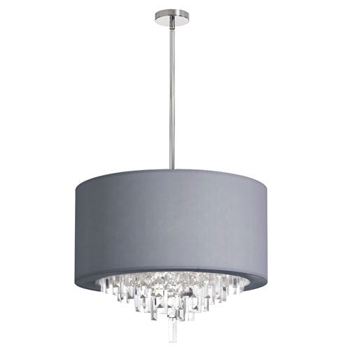 Six Light Crystal Pendant with Silver Lycra Drum Shade