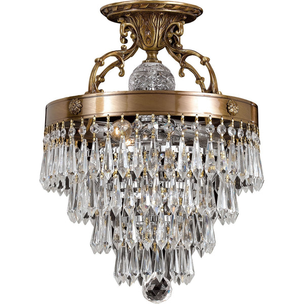 Brass and Crystal Semi-Flush Ceiling Light