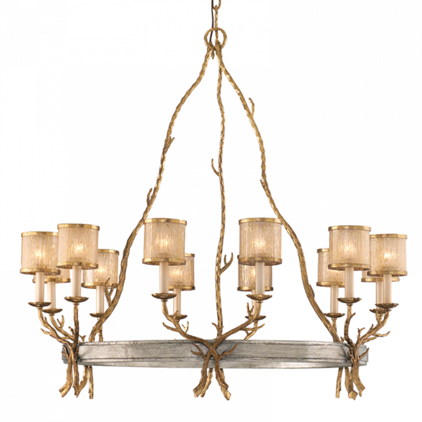 Chandelier, 12-Light, Gold, Silver, Silver Shade, 41.5"H (66-012-VGL/SSL CY7W)