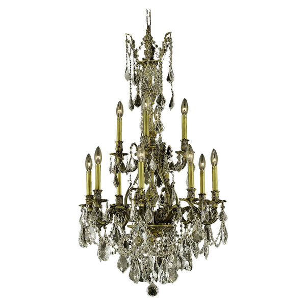 Bronze Twelve-Light Chandelier with Golden Shadow/Champagne Royal Cut Crystals