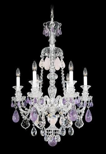 Silver Six-Light Amethyst and Rose Rock Crystal Chandelier, 22W x 33.5H x 22D