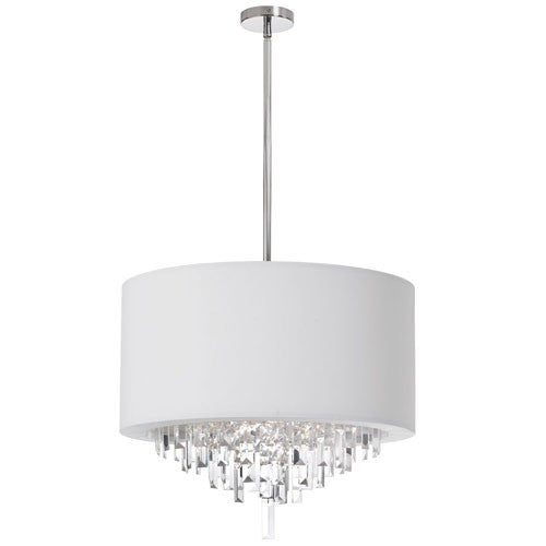 Six Light Crystal Pendant with White Lycra Drum Shade