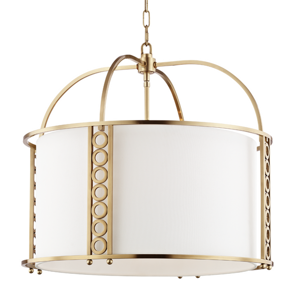 Pendant, 8-Light, Aged Brass, Off White Shade, 24"W (6724-AGB A2KUG)