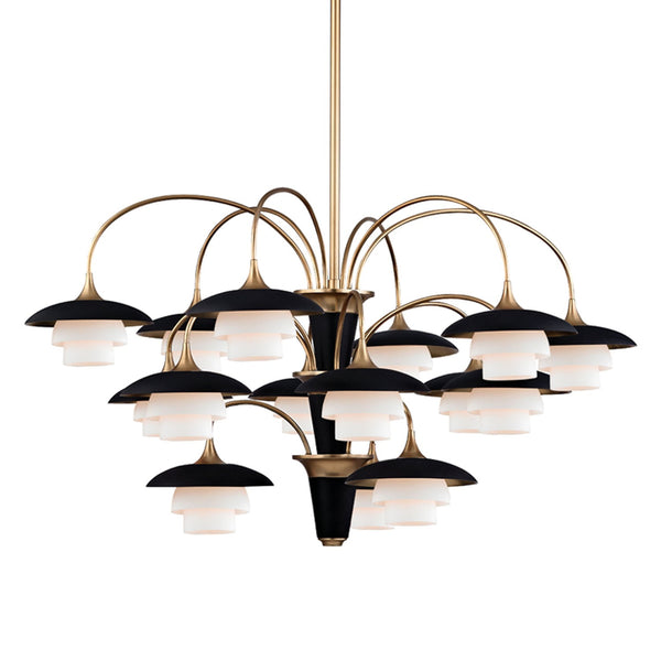 Brass and Black 15-Light Chandelier